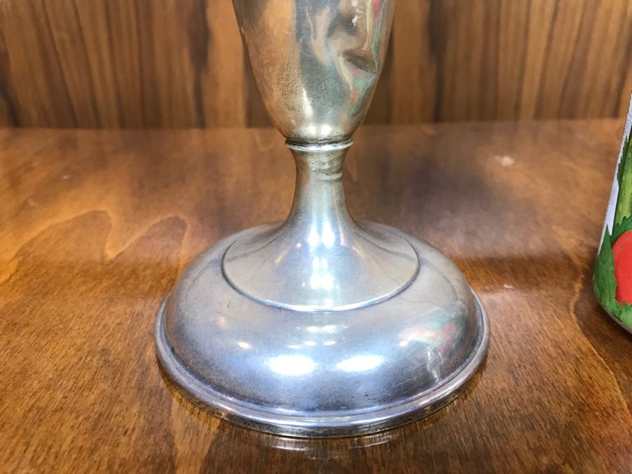 Sterling Silver Weighted Basket Vase With Handle And Chased Design [Photo 5]