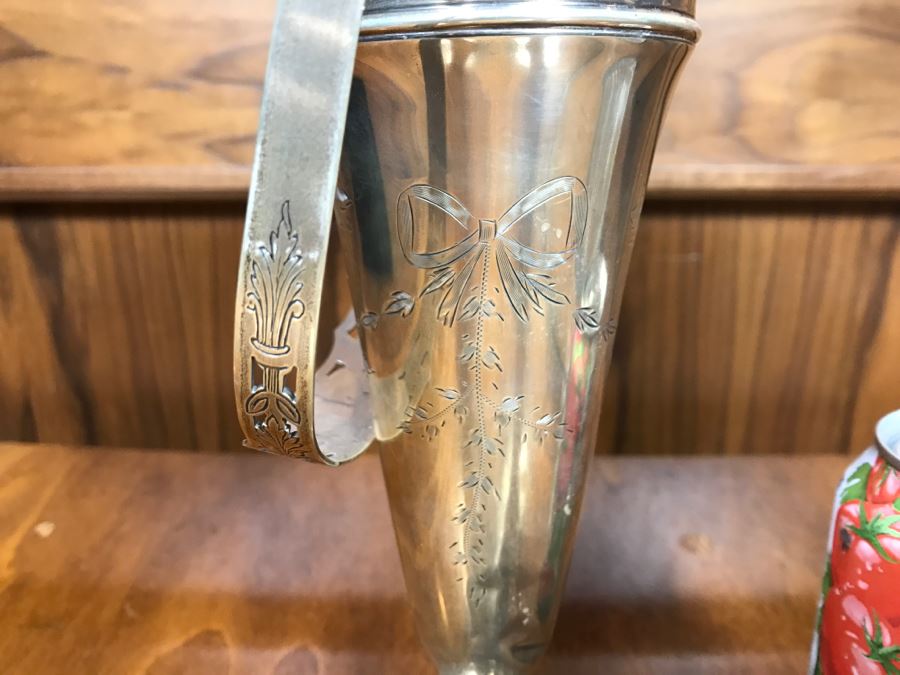 Sterling Silver Weighted Basket Vase With Handle And Chased Design [Photo 3]