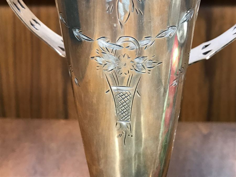 Sterling Silver Weighted Basket Vase With Handle And Chased Design [Photo 8]