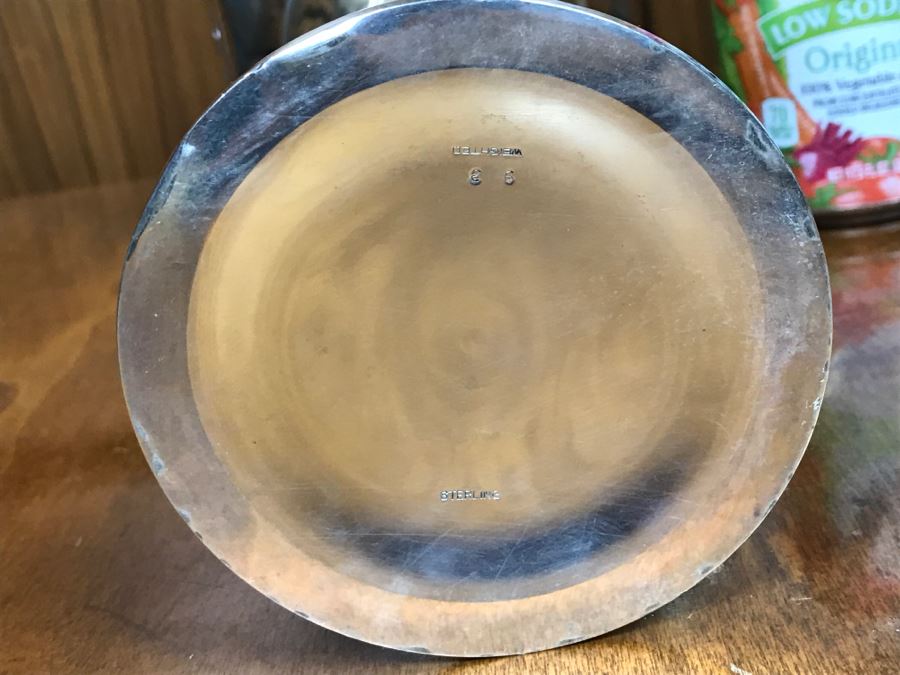 Sterling Silver Weighted Basket Vase With Handle And Chased Design [Photo 11]