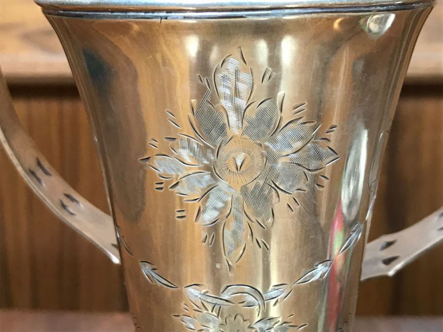 Sterling Silver Weighted Basket Vase With Handle And Chased Design [Photo 7]