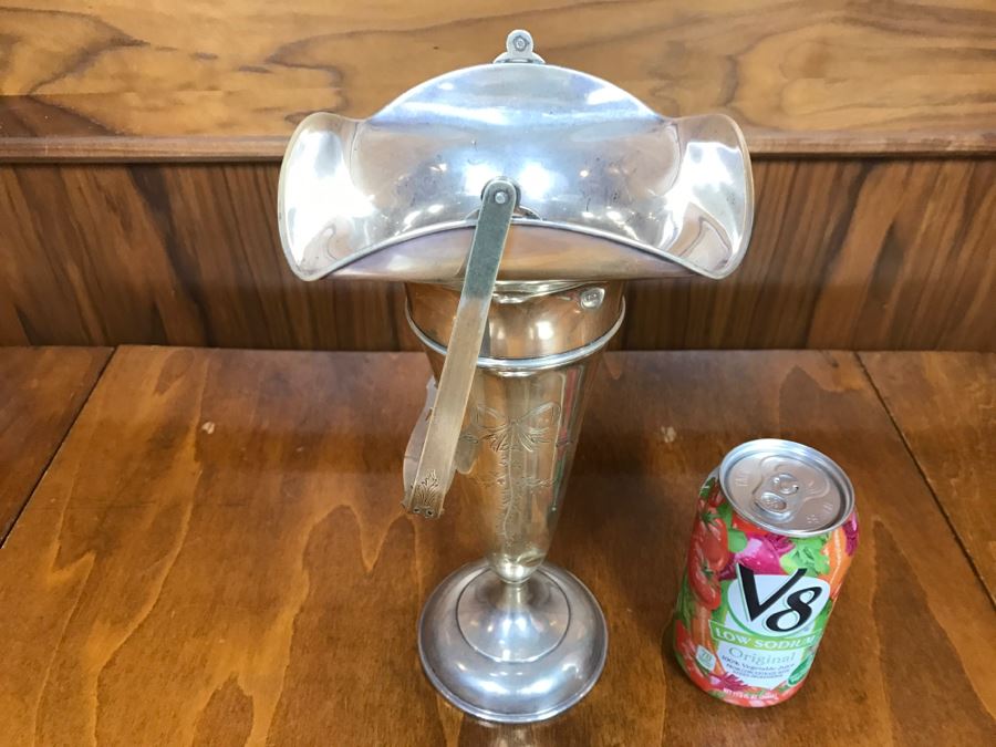 Sterling Silver Weighted Basket Vase With Handle And Chased Design [Photo 2]