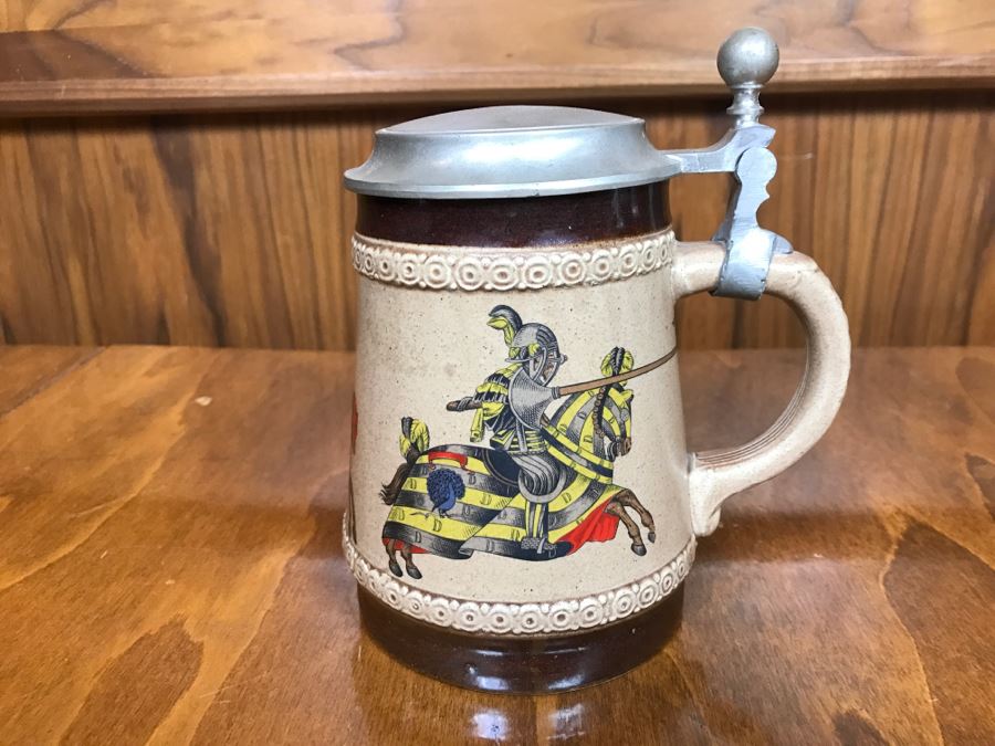 German Beer Stein Marzi Remy With Pewter Lid Jousting Knights [Photo 2]