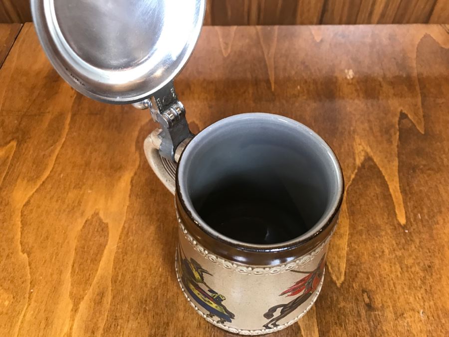 German Beer Stein Marzi Remy With Pewter Lid Jousting Knights [Photo 6]