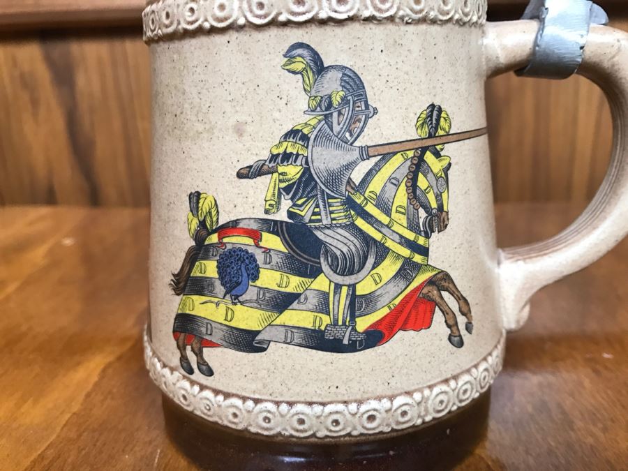 German Beer Stein Marzi Remy With Pewter Lid Jousting Knights [Photo 3]