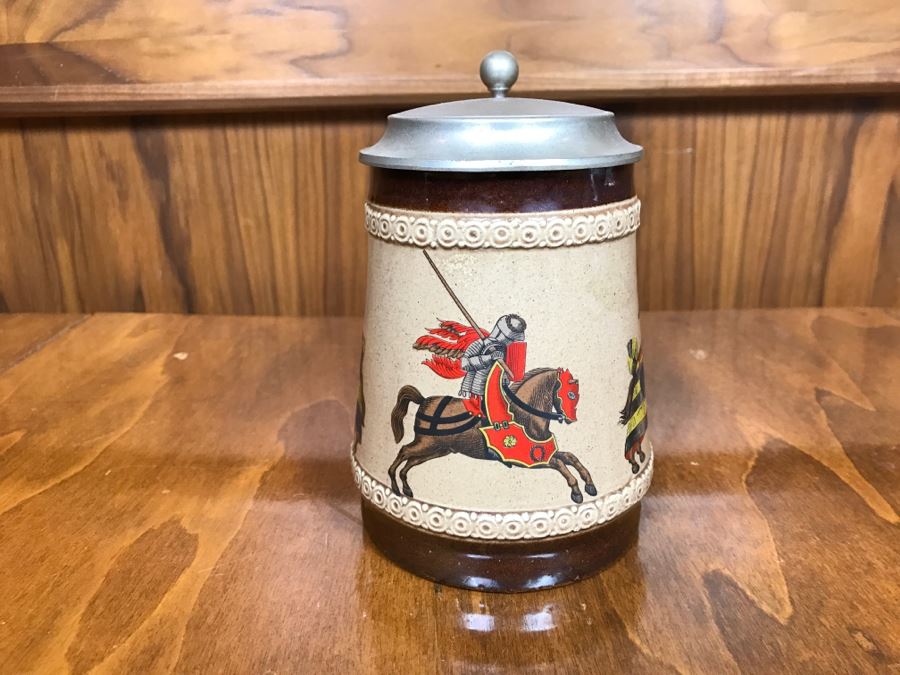 German Beer Stein Marzi Remy With Pewter Lid Jousting Knights [Photo 4]
