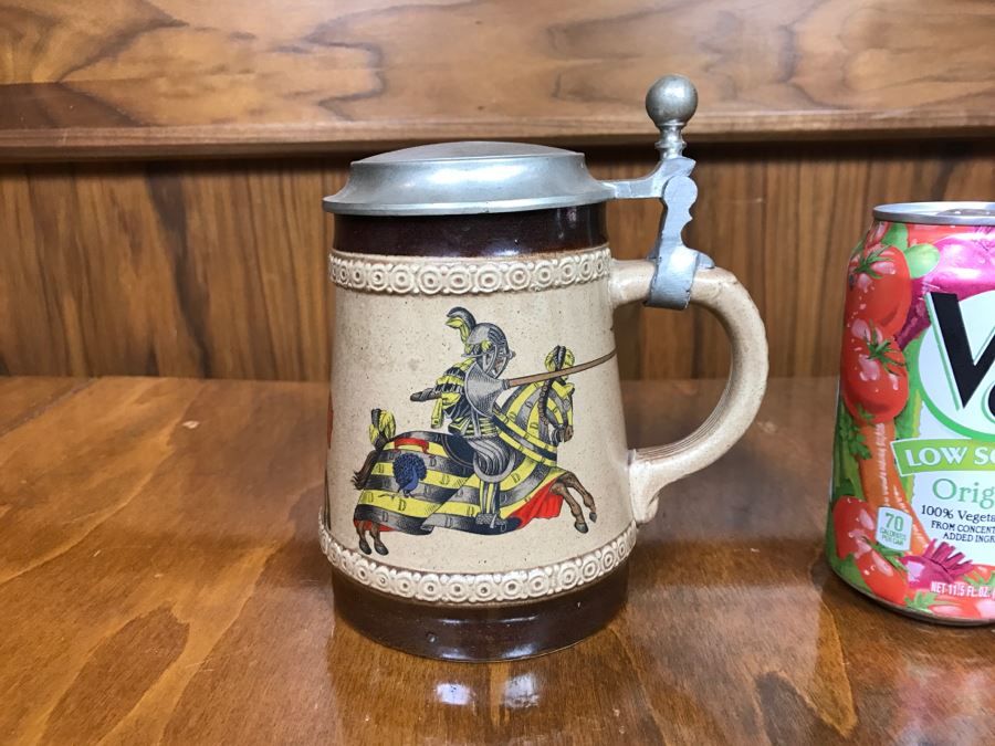 German Beer Stein Marzi Remy With Pewter Lid Jousting Knights [Photo 1]