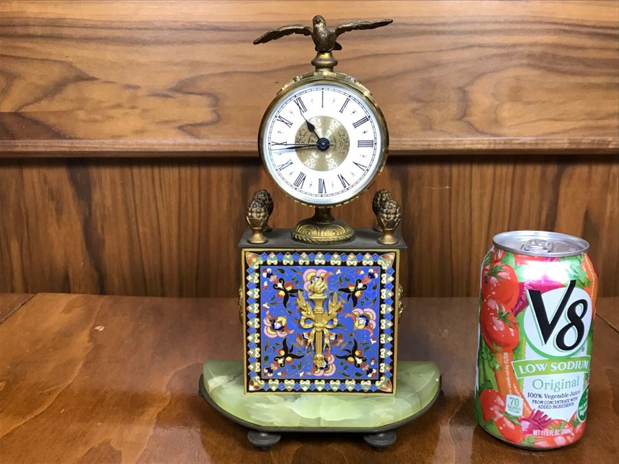 Old Brass Marble And Cloisonne Clock That Has Been Modernized To Battery Power