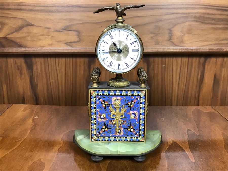 Old Brass Marble And Cloisonne Clock That Has Been Modernized To Battery Power [Photo 2]
