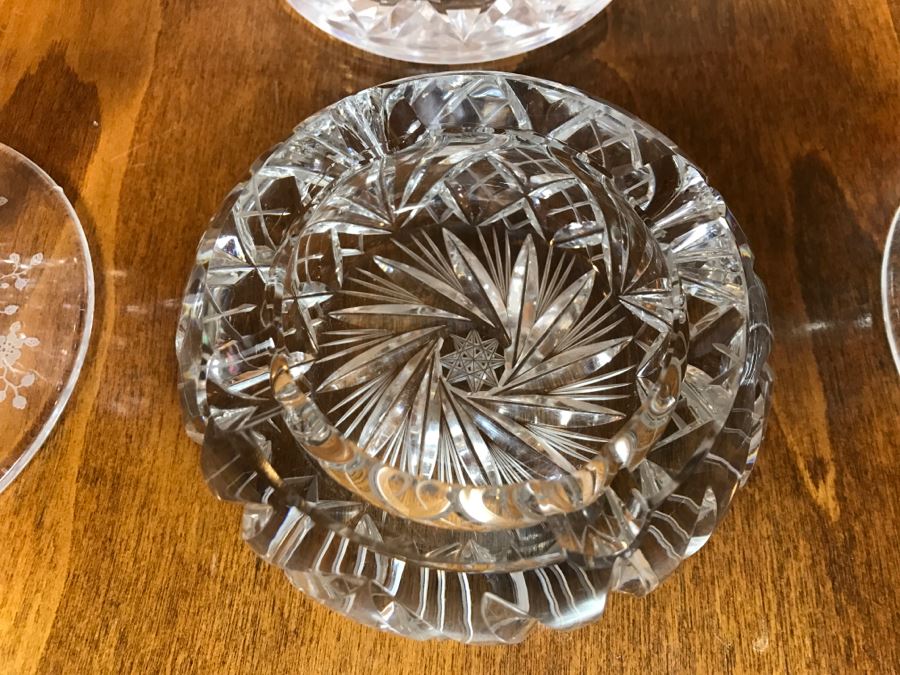 Crystal Decanter, Cut Crystal Ashtray And Pair Of Crystal Candle Holders [Photo 5]