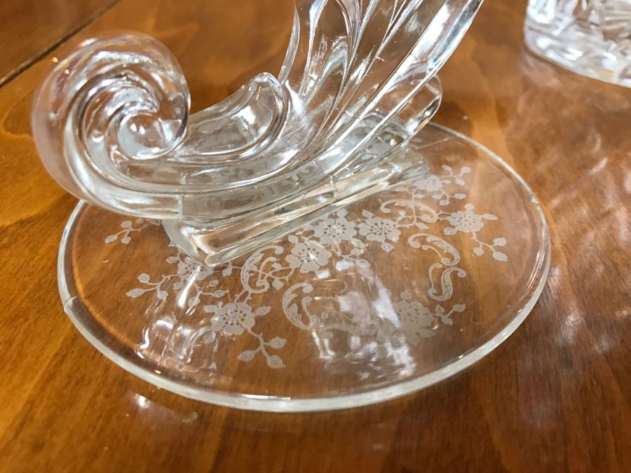 Crystal Decanter, Cut Crystal Ashtray And Pair Of Crystal Candle Holders [Photo 8]