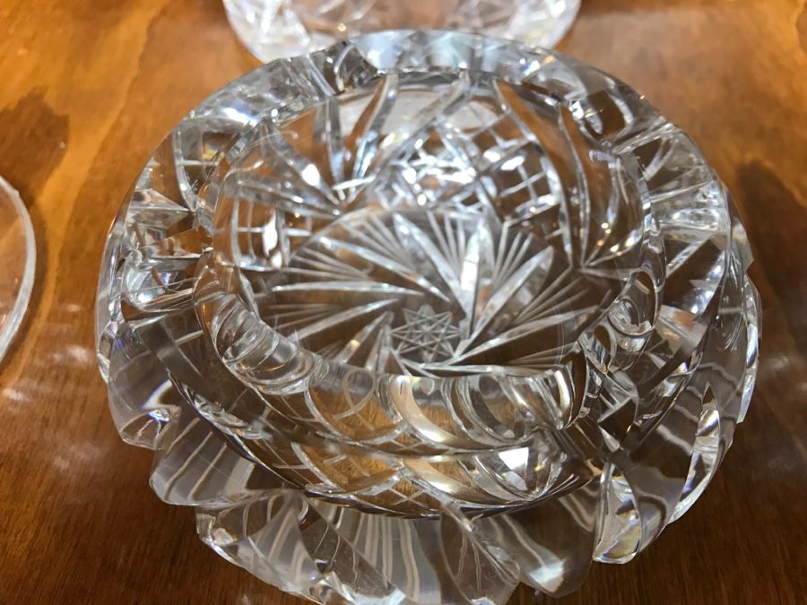 Crystal Decanter, Cut Crystal Ashtray And Pair Of Crystal Candle Holders [Photo 6]