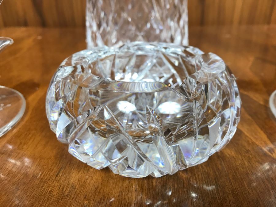 Crystal Decanter, Cut Crystal Ashtray And Pair Of Crystal Candle Holders [Photo 4]