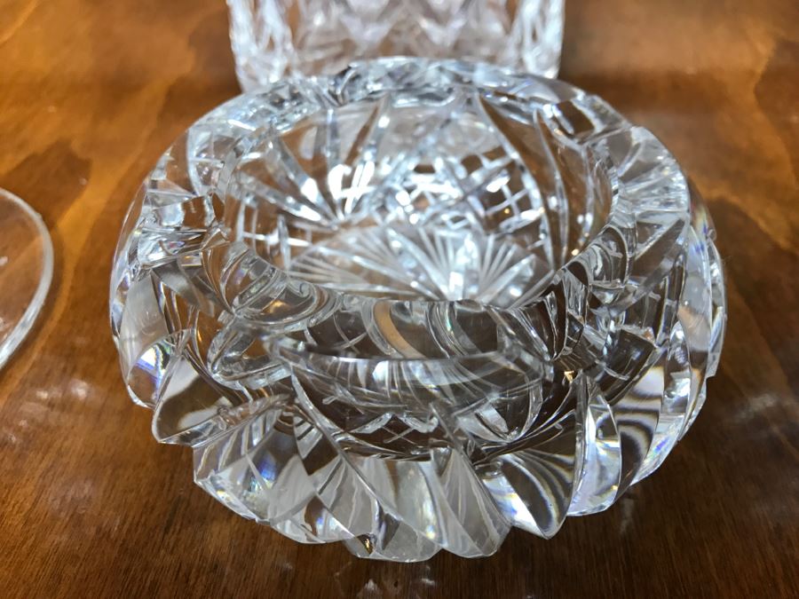 Crystal Decanter, Cut Crystal Ashtray And Pair Of Crystal Candle Holders [Photo 3]