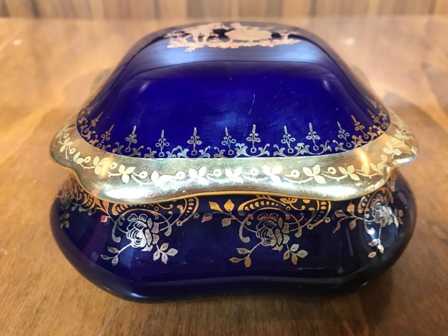 Limoges France Trinket Box Cobalt Blue And Gold