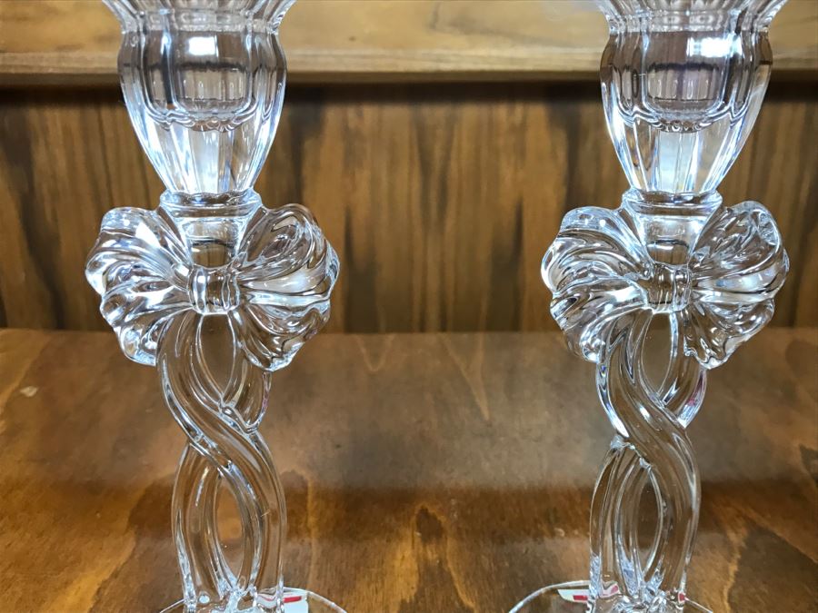 Marquis By Waterford Pair Of Merry Christmas 7' Candlesticks 135913 New Old Stock With Box [Photo 6]