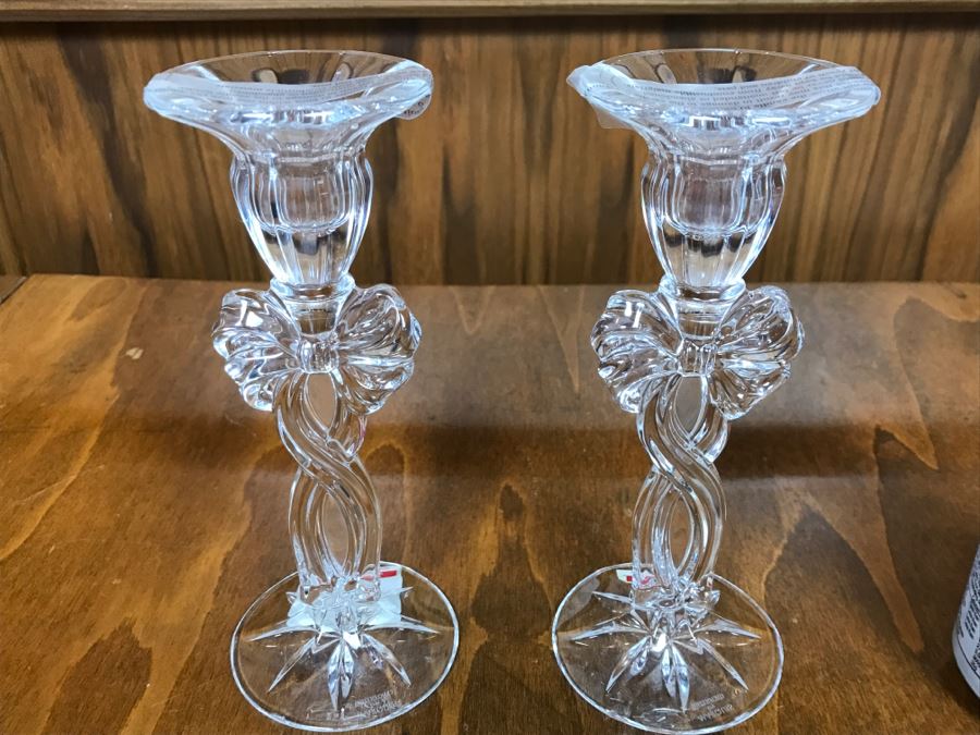 Marquis By Waterford Pair Of Merry Christmas 7' Candlesticks 135913 New Old Stock With Box [Photo 4]