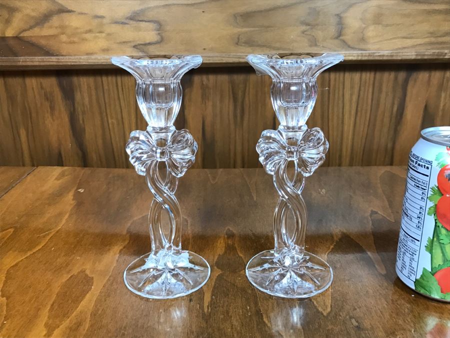 Marquis By Waterford Pair Of Merry Christmas 7' Candlesticks 135913 New Old Stock With Box