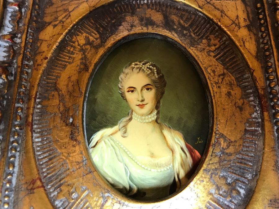 Pair Of Framed Original Portrait Paintings On Copper Signed [Photo 4]