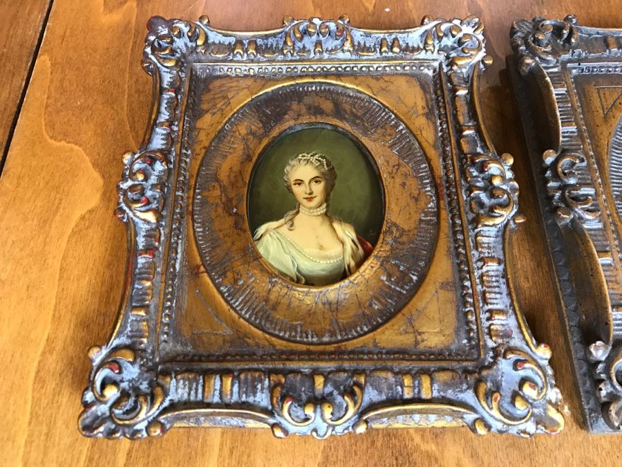 Pair Of Framed Original Portrait Paintings On Copper Signed [Photo 1]