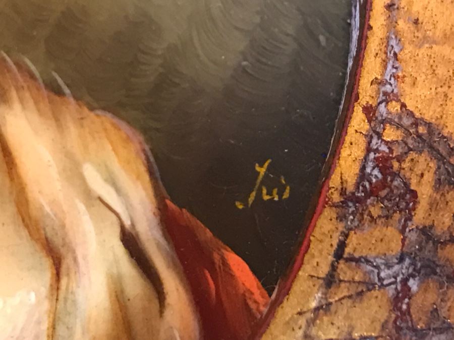 Pair Of Framed Original Portrait Paintings On Copper Signed [Photo 7]