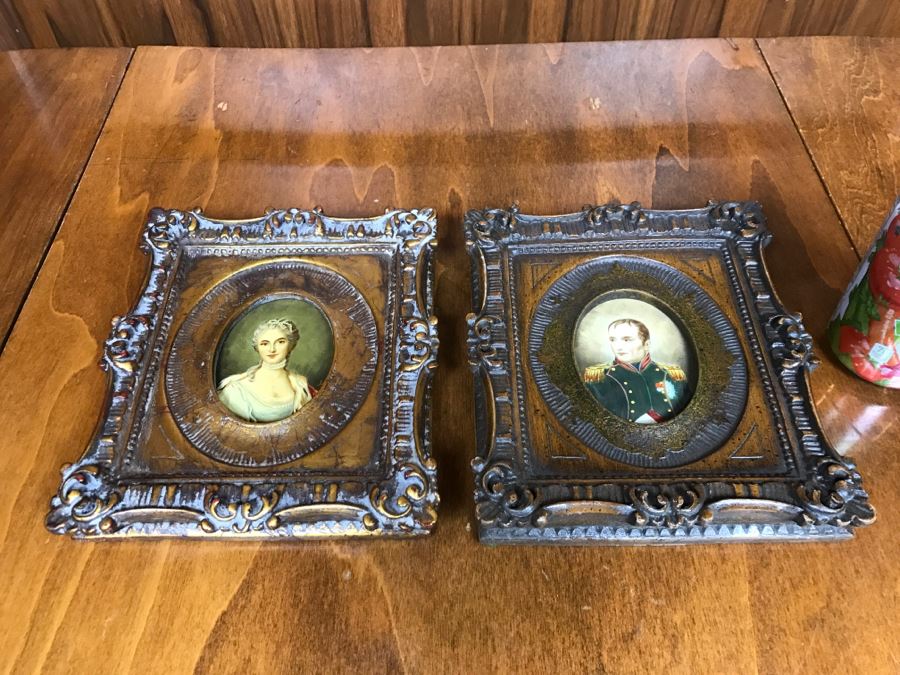 Pair Of Framed Original Portrait Paintings On Copper Signed [Photo 3]