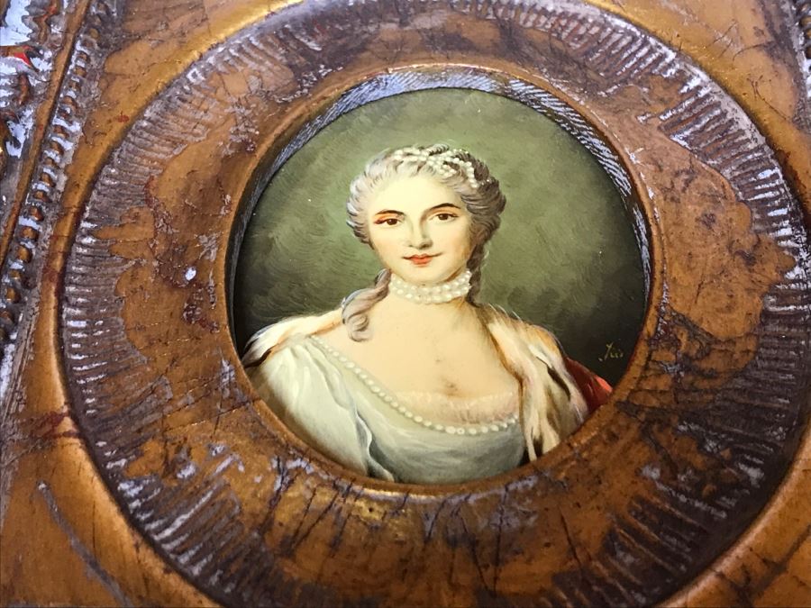 Pair Of Framed Original Portrait Paintings On Copper Signed [Photo 10]