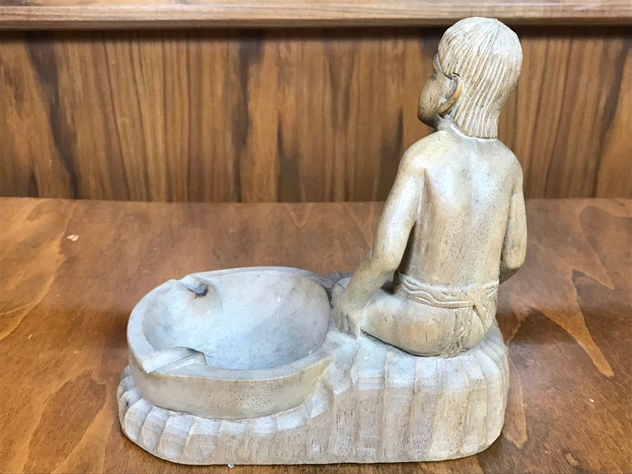 Vintage Carved Wooden Sculpture Ashtray [Photo 7]
