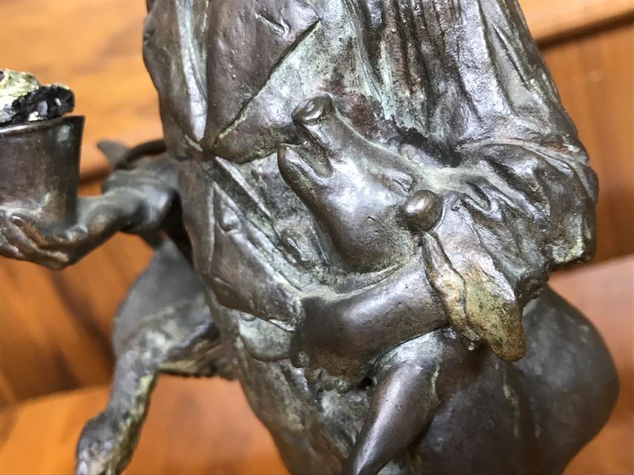Antique 1886 Robert Weigl (Austrian, 1851–1902) Bronze Sculpture On Marble Base Of Boy Carrying Pig In One Arm And Basket With Goose In Other Estimate $700-$1,000 [Photo 9]