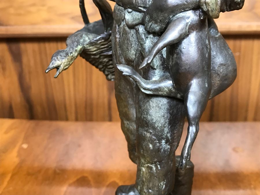 Antique 1886 Robert Weigl (Austrian, 1851–1902) Bronze Sculpture On Marble Base Of Boy Carrying Pig In One Arm And Basket With Goose In Other Estimate $700-$1,000 [Photo 10]