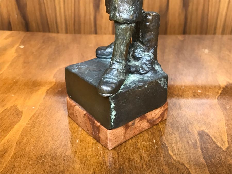 Antique 1886 Robert Weigl (Austrian, 1851–1902) Bronze Sculpture On Marble Base Of Boy Carrying Pig In One Arm And Basket With Goose In Other Estimate $700-$1,000 [Photo 11]