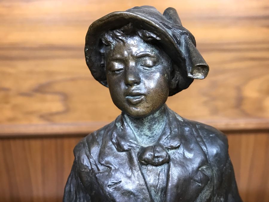 Antique 1886 Robert Weigl (Austrian, 1851–1902) Bronze Sculpture On Marble Base Of Boy Carrying Pig In One Arm And Basket With Goose In Other Estimate $700-$1,000 [Photo 6]