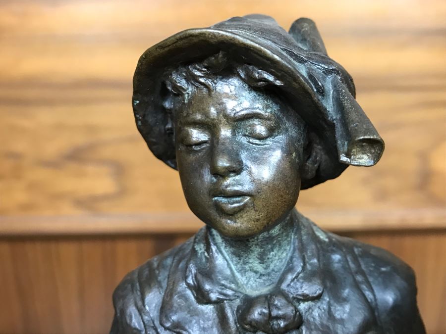 Antique 1886 Robert Weigl (Austrian, 1851–1902) Bronze Sculpture On Marble Base Of Boy Carrying Pig In One Arm And Basket With Goose In Other Estimate $700-$1,000 [Photo 7]