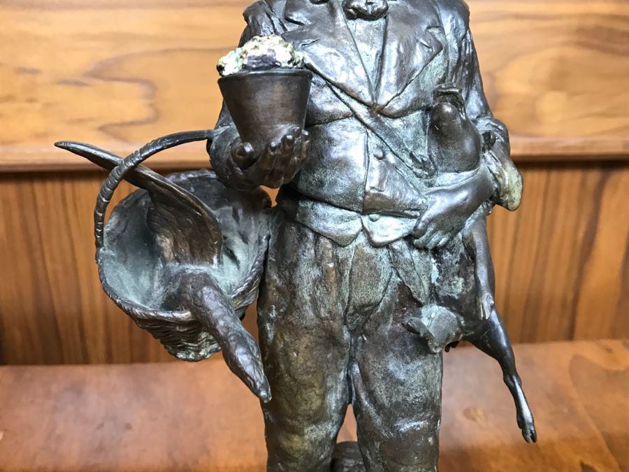 Antique 1886 Robert Weigl (Austrian, 1851–1902) Bronze Sculpture On Marble Base Of Boy Carrying Pig In One Arm And Basket With Goose In Other Estimate $700-$1,000 [Photo 5]