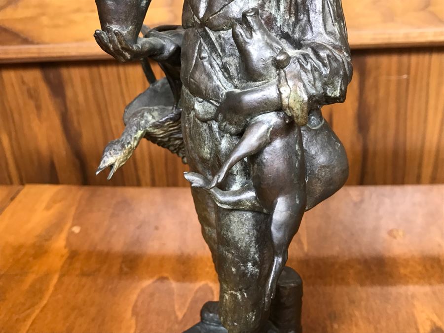 Antique 1886 Robert Weigl (Austrian, 1851–1902) Bronze Sculpture On Marble Base Of Boy Carrying Pig In One Arm And Basket With Goose In Other Estimate $700-$1,000 [Photo 8]