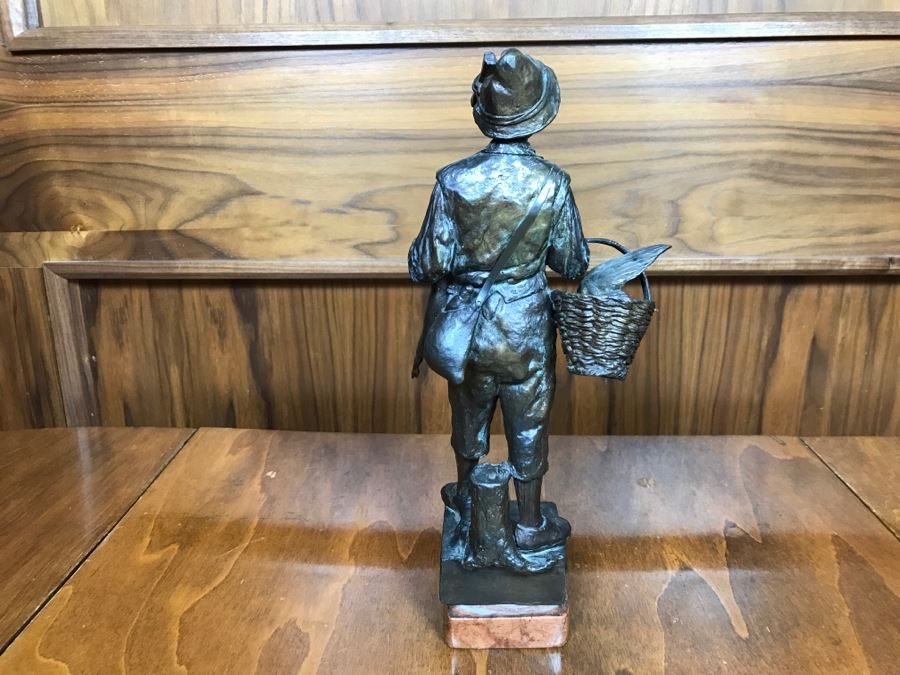 Antique 1886 Robert Weigl (Austrian, 1851–1902) Bronze Sculpture On Marble Base Of Boy Carrying Pig In One Arm And Basket With Goose In Other Estimate $700-$1,000 [Photo 13]