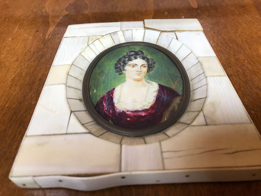 Vintage Miniature Portrait Painting Signed Buchner [Photo 4]