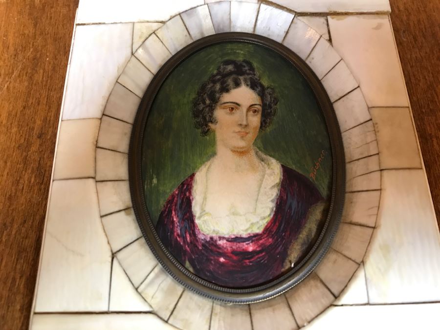 Vintage Miniature Portrait Painting Signed Buchner [Photo 5]