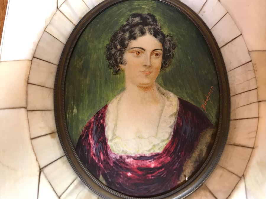 Vintage Miniature Portrait Painting Signed Buchner [Photo 6]