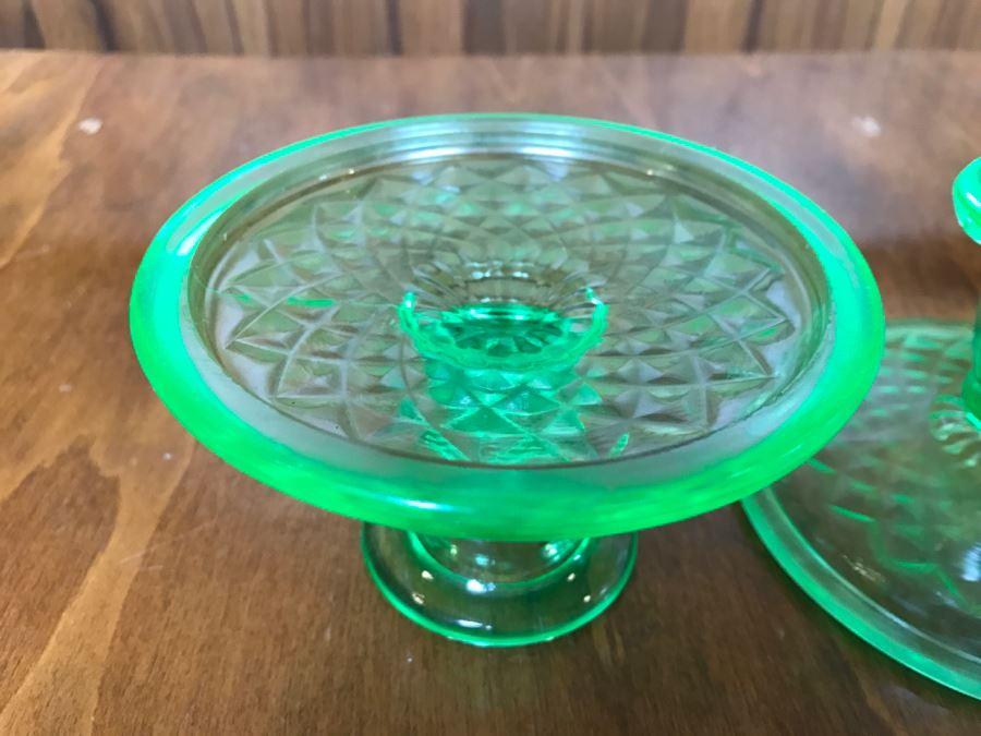 Pair Of Vintage Vasoline Glass Candle Holders [Photo 6]