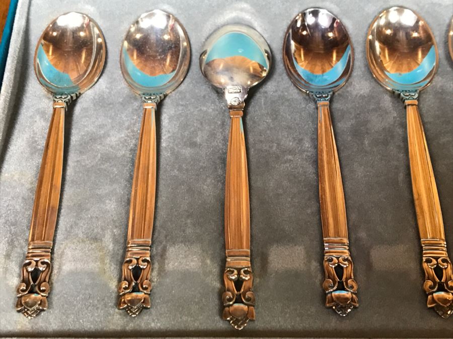 Georg Jensen Sterling Silver Spoon Set In Original Box Denmark 72g [Photo 9]