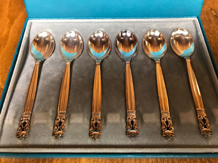Georg Jensen Sterling Silver Spoon Set In Original Box Denmark 72g [Photo 5]