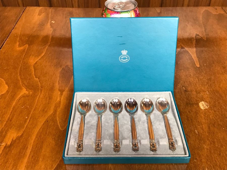 Georg Jensen Sterling Silver Spoon Set In Original Box Denmark 72g [Photo 2]