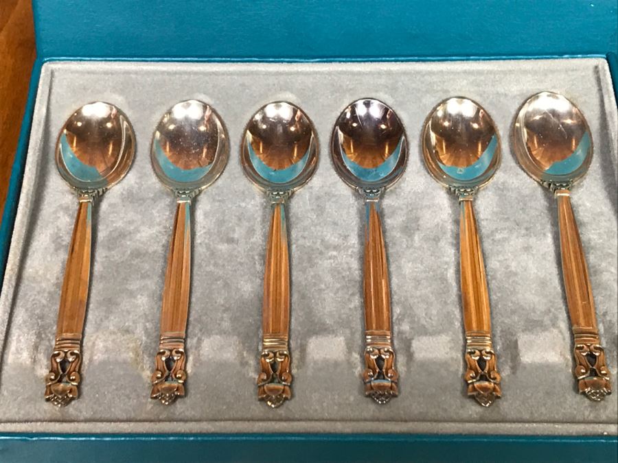 Georg Jensen Sterling Silver Spoon Set In Original Box Denmark 72g [Photo 4]