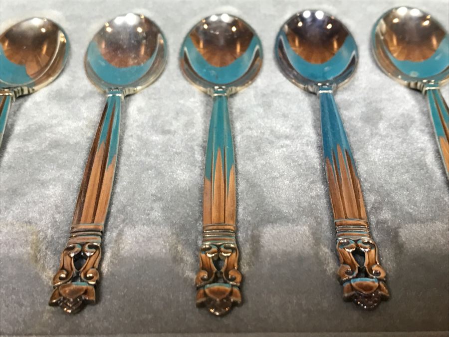 Georg Jensen Sterling Silver Spoon Set In Original Box Denmark 72g [Photo 6]