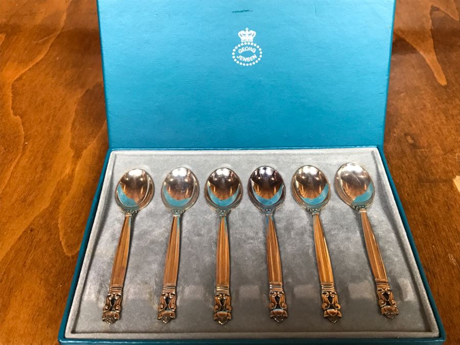 Georg Jensen Sterling Silver Spoon Set In Original Box Denmark 72g