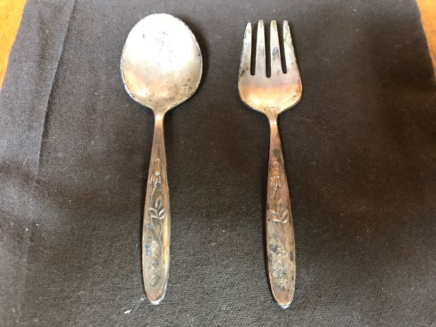 Pair Of Sterling Silver Child's Fork And Spoon Set Towle Rose Solitaire 37g [Photo 1]