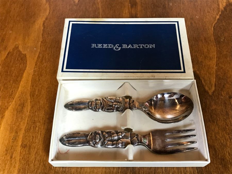 Reed & Barton Child's Spoon And Fork Set Bunny Design With Box [Photo 1]