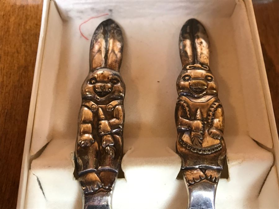 Reed & Barton Child's Spoon And Fork Set Bunny Design With Box [Photo 5]