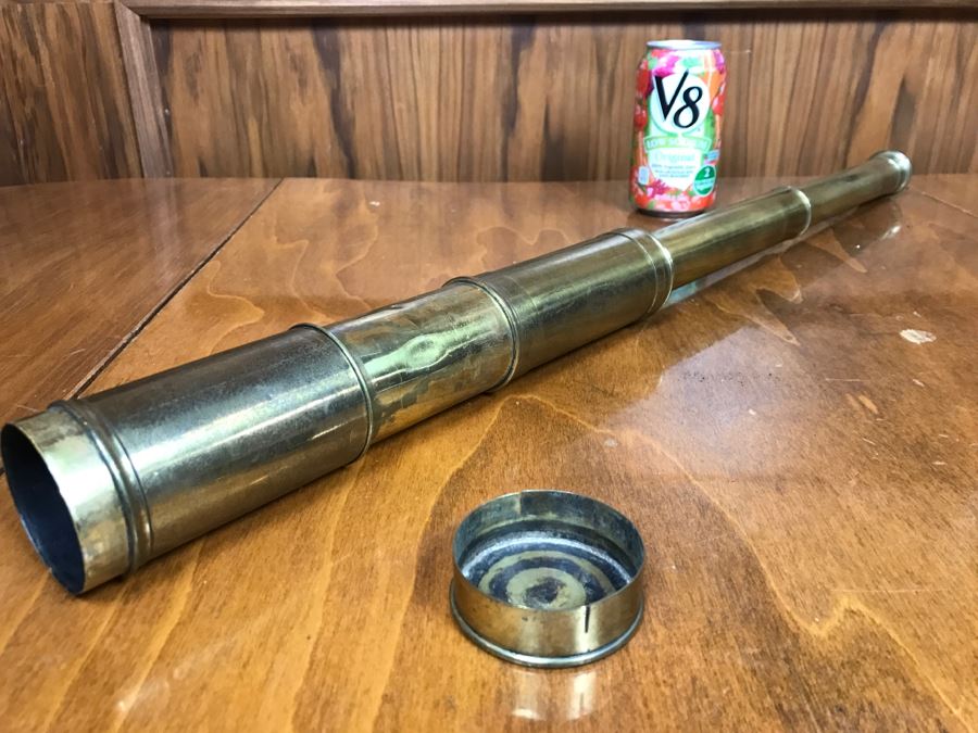 Antique Brass Extending Spyglass Telescope 'The Hawkseye' T. Henri & Co London - Note That Internal Lens Is Cracked As Shown In Photos - Needs Polishing [Photo 1]